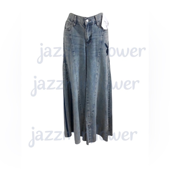 Playboy extra wide leg boho style playboy bunny logo denim‎ jeans size 7 new - Picture 1 of 16